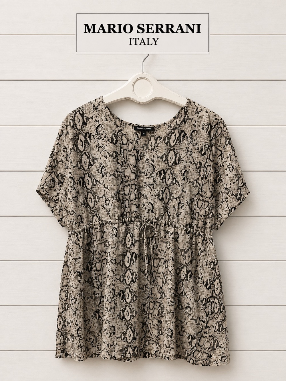 Mario Serrani Snakeskin Print Top with Drawstring Waist – Size L